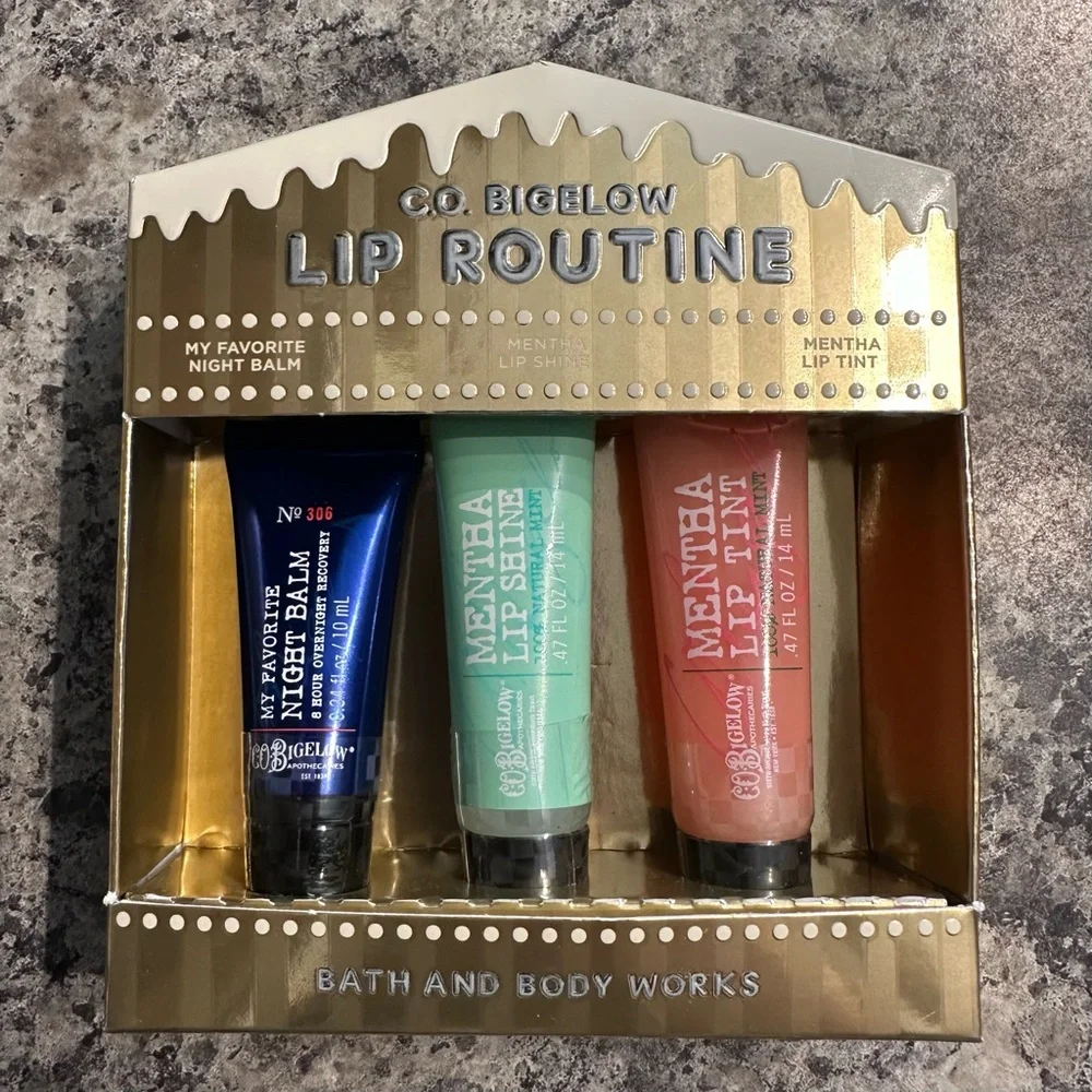 NEW C.O. Bigelow Bath & Body Works Lip Routine Set Mentha Lip Shine Tint Balm